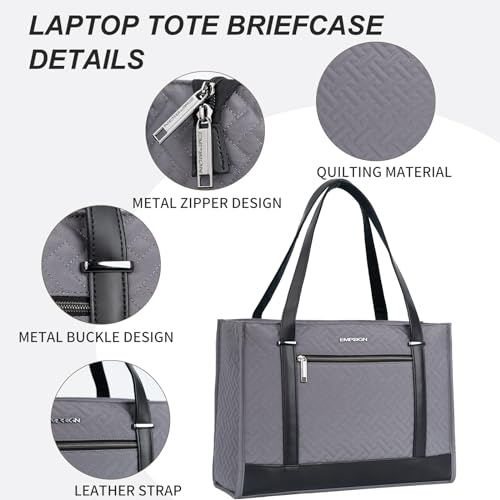 EMPSIGN Laptop Tote Bag for Women 16 Inch, Stylish Computer Shoulder Tote Bag for Work, Large Capacity Quilted Laptop Briefcase, Waterproof Women Business Office Bag, Quilted Grey - color: Quilted Dark Grey