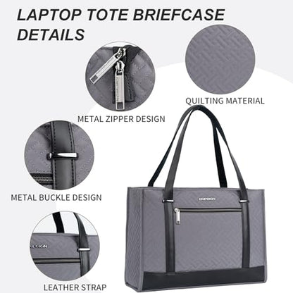 EMPSIGN Laptop Tote Bag for Women 16 Inch, Stylish Computer Shoulder Tote Bag for Work, Large Capacity Quilted Laptop Briefcase, Waterproof Women Business Office Bag, Quilted Grey - color: Quilted Dark Grey