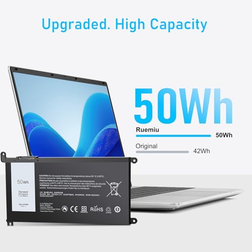 Upgraded 50Wh WDX0R Battery for Dell Inspiron 15 5570 5567 7579 5565 | Fit 13 5378 5379 7378 5368, 17 5767 5770 Series WDXOR P69G P57F, and More - size: 8*4.5*0.25inch WDX0R