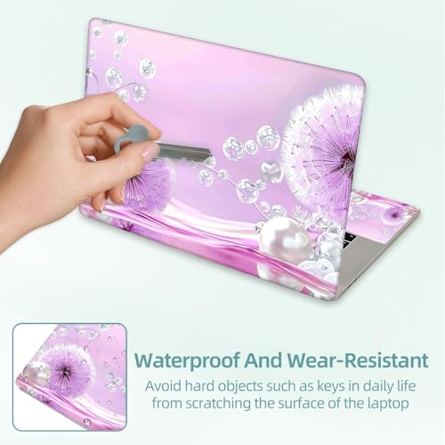 Universal Laptop Skin Decal, 3-Piece Vinyl Protector for 12 13 14 15.6" Notebook, Waterproof Anti-Scratch, Easy Trim & Bubble-Free Finish, Purple Dandelions White Pearls - color: Purple Dandelions White Pearls