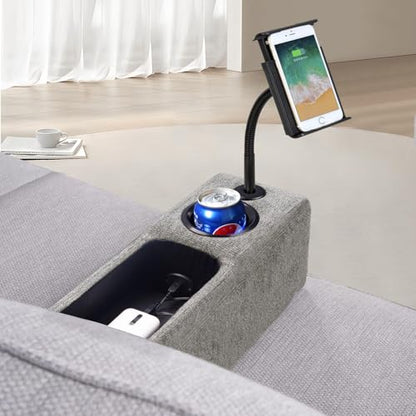 Multifunctional Sofa Armrest, Couch Armrest with Wireless Charge Stand, Removable Couch Caddy with Storage,Including LED Reading Light - color: Pewter, size: Fabric-1 CUP