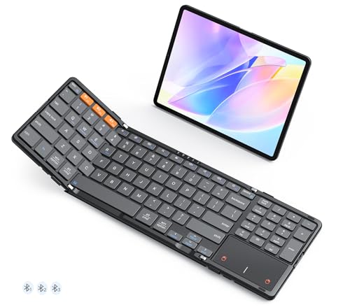 MEETION Bluetooth Foldable Keyboard with Touchpad & Numeric Keypad, Wireless Folding Keyboard, Portable Multi-Device Keyboards, Full-Size Travel Business Design for Windows Mac iOS Android iPad Tablet - color: K9552-Black