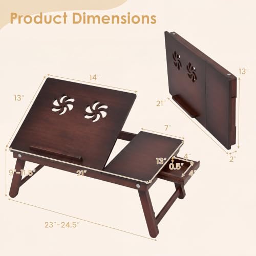 Giantex Bamboo Laptop Desk for Bed, Adjustable Foldable Bed Tray Table (Coffee) - color: Coffee