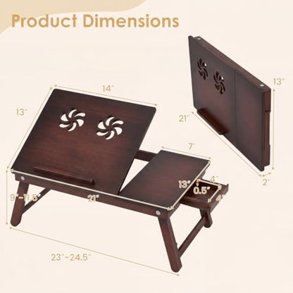 Giantex Bamboo Laptop Desk for Bed, Adjustable Foldable Bed Tray Table (Coffee) - color: Coffee