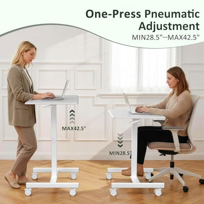 Mobile Standing Desk Adjustable Height, Rolling Sit-Stand Laptop Desk with Lockable Casters, Portable Compact Computer Table for Home Office Dorm, White - color: Classic White