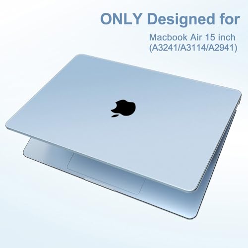 G JGOO Compatible with MacBook Air 15 inch Case 2026 2025 2024 2023 M5 A3448 M4 A3241 M3 A3114 M2 A2941, 100% Match Official Color, Plactic Hard Case +Keyboard Cover +Screen Protector, Sky Blue - color: Sky Blue Clear