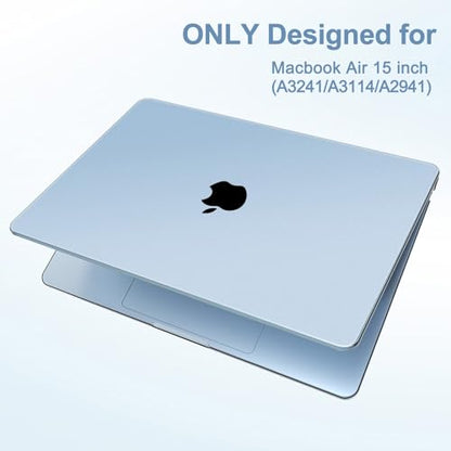 G JGOO Compatible with MacBook Air 15 inch Case 2026 2025 2024 2023 M5 A3448 M4 A3241 M3 A3114 M2 A2941, 100% Match Official Color, Plactic Hard Case +Keyboard Cover +Screen Protector, Sky Blue - color: Sky Blue Clear
