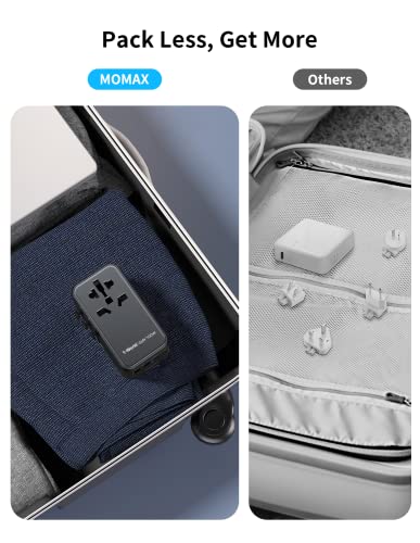 MOMAX 100W Universal Travel Adapter, 5-in-1 GaN International Power Adapter for Laptop, Phone, 2 USB-C PD & 2 USB-A QC Wall Charger, European Travel Plug Adapter for UK/US/AUS/JP, Travel Essentials - size: 100 W