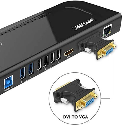 WAVLINK USB 3.0 and USB C Universal Docking Station Dual Video Monitor Display DVI HDMI VGA Gigabit Ethernet, Audio, 6 USB Ports for MacBook M1-M5/Neo & Windows