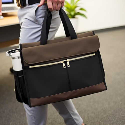 Laptop Bag for Women - 15.6 Inch Tote Work Bag with Compartments Nurse Teacher Bag Large Lightweight Office Handbag - color: Brown
