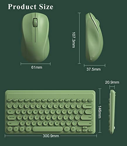 Compact Keyboard MouseCombo,JieruiDeng 79-Key Retro Mini Cute Computer Keyboard 2.4G USB Wireless and Silent Mice Set for Laptop Desktop PC iPad (Green) - color: Green