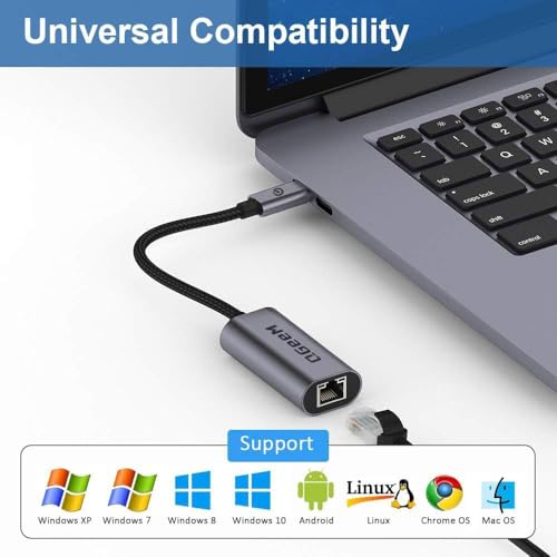 QGeeM USB C to Ethernet Adapter, 1000Mbps Gigabit RJ45 LAN Network Dongle, Thunderbolt 5/4/3 Compatible, Braided Nylon Aluminum Case for iPhone 17/16/15 Pro Max, MacBook Pro/Air M3/2, iPad, XPS - Gray - color: Classic Gray