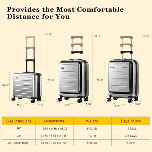 CENSIEN 16 Inch Carry On Luggage Airline Approved, Expandable Lightweight ABS+PC Hard Shell Suitcases with 360° Spinner Wheels, TSA Lock, YKK Zippers (Dark Gray, 1 PC) - color: Gray, size: Carry On - 16 Inch - EXT
