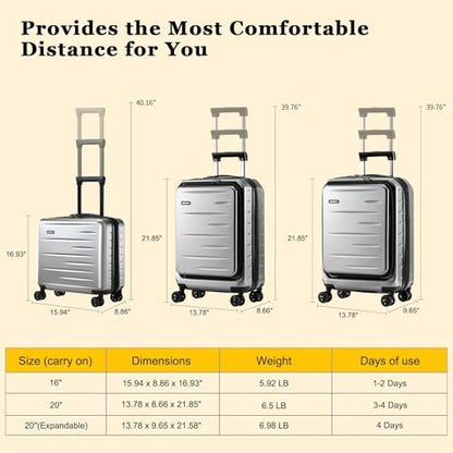 CENSIEN 16 Inch Carry On Luggage Airline Approved, Expandable Lightweight ABS+PC Hard Shell Suitcases with 360° Spinner Wheels, TSA Lock, YKK Zippers (Dark Gray, 1 PC) - color: Gray, size: Carry On - 16 Inch - EXT