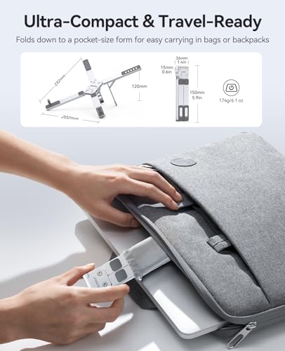 ORICO Portable Laptop Stand for Travel & Desk, Ultra-Compact Foldable Aluminum 3-in-1 Riser for Laptop, Tablet & Phone, 5 Adjustable Heights, Compatible with MacBook/HP/Dell/iPad/iPhone – PN1 (Silver)