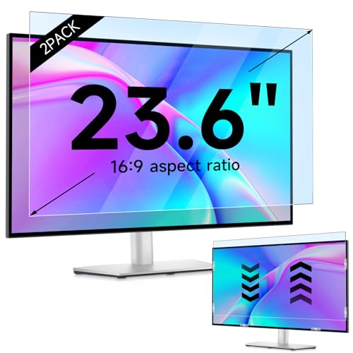 IPROKKO 2 Pack 23.6 inch Anti-Blue Light Monitor Screen Protector for 16:9 Widescreen, Removable Anti Glare Blue Light Blocking Screen Filter, Anti-UV Eye Protection PC Computer Film [Washable Wipes Clean] - size: 2pcs 23.6inch 16:9