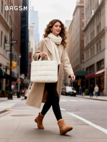 BAGSMART Laptop Case, Puffy Laptop Sleeve with Handle, Compatible with MacBook Air Pro, Laptop Bag for Women - color: Beige, size: 15-16 inch