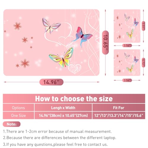 15-15.6 inches Netbook Laptop Skin Sticker Decal Reusable Cover Protector for 11.6 12 13 13.3 14 15 15.4 Notebook Chromebook PC, Scratch-Resistant Waterproof I Pink Butterflies - color: Pink Butterflies