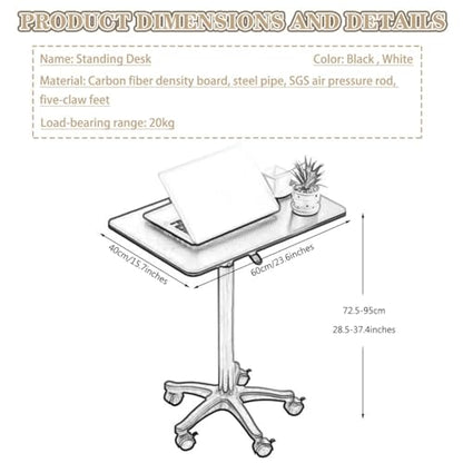 Adjustable Height Standing Desk, School Speech Lifting Stand Up Desk, Portable Swivel Mobile Laptop Table, Sofa Side Table with Brake Rollers(White) - color: White