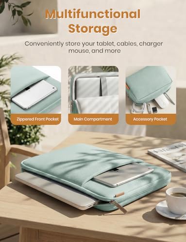 DOMISO Laptop Case Laptop Sleeve Cover for 14 inch Mac Book Pro M4/M3/M2/M1 Pro/Max, Compatible with 13.3 inch HP Dell ASUS Notebook, Water-Resistant Bag with Scalable Handle and Small Case,Mint Green - color: Mint Green, size: 13-13.3 inch