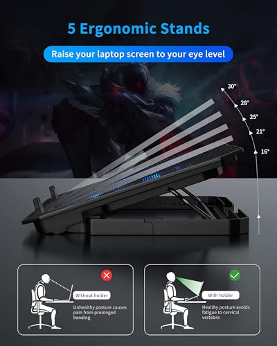 AICHESON Laptop Cooling Pad for 12-15.6 Inch, 6 Cooler Fans with Blue Lights, Laptop Cooling Stand with 2 USB Ports (Blue)