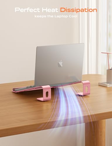 LOXP Laptop Stand for Desk, Aluminum Laptop Riser Holder with Wrist Support | Removable Notebook Stand Ventilated Cooling Computer Riser Ergonomic Lectern Mount Compatible with 10-17” Laptops - color: Pink