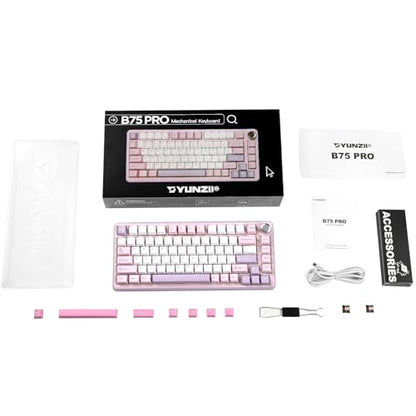 YUNZII B75 PRO Wireless Mechanical Gaming Keyboard | Custom 75% Layout with Knob,Gasket Mount,Hot Swap,Creamy Pre-lubed Switch,BT/USB-C/2.4G(Cocoa Cream V2 Switch,Purple) - color: Purple, size: Cocoa Cream V2 Switch