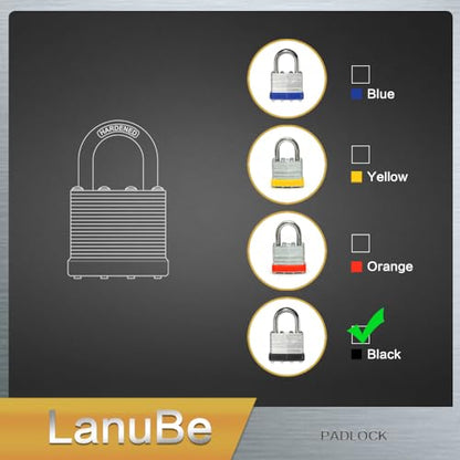 LanuBe Laminated Keyed Alike Padlock 24 Pack 1.6-in Wide Standard Shackle | Brass cylinder with keyed alike design.One key opens all locks.Black,Standard shackle for gates, sheds,hasps ＆ toolboxes - size: 24 Pack Black
