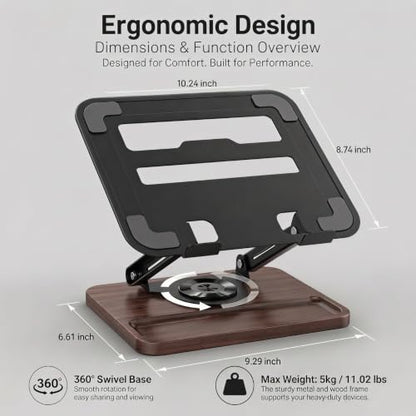 Laptop Stand for Desk,Adjustable Computer Stand with 360° Rotating Base,Foldable & Portable Laptop Stand,Ergonomic Laptop Riser for Collaborative Work,Fits up to 15.6" Notebooks/Laptops