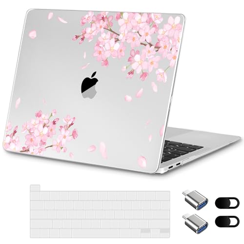 Designed for MacBook Pro 13.3 inch Case 2023-2016 A2338 A2251 A2289 A2159 A1989 A1708 A1706, Ultra-Thin Hard Shell Case with Keyboard Cover & USB Adapter & Webcam Cover, Cherry Blossoms - color: Fluttering Cherry Blossoms