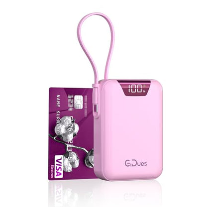 M2 Portable Charger, 20000mAh Power Bank, PD 35W Ultra Fast USB-C Built-in Cable, Compact Cute Mini External Battery Pack for iPhone, Samsung, Android iPad (Pink) - color: Pink