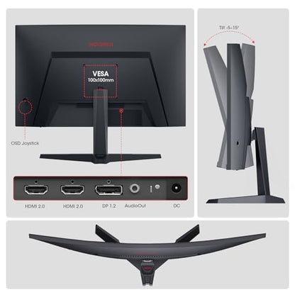 KOORUI 27 Inch Curved Gaming Monitor 180Hz FHD 1080P, 1500R VA Display | Adaptive Sync, 3000:1 Contrast, 90% DCI-P3, Eye Care, HDMI×2 and DP, VESA Compatible, FPS & Console Gaming, Bedroom Setup - size: 27inch 180Hz/FHD/Curved