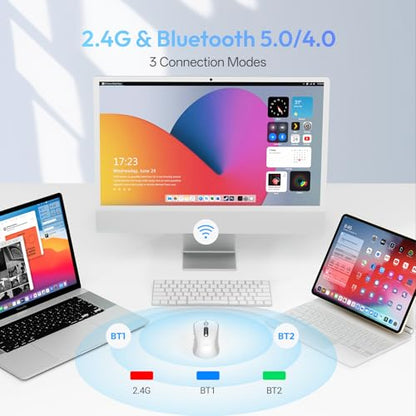 XBG B15Pro Tri-Mode Wireless Bluetooth Mouse with LED Display for Laptop | Bluetooth 5.0/4.0 & 2.4G, 2400 DPI, 500mAh Type-C Rechargeable, Ergonomic Silent Click, Multi-Device for PC Tablet Office - style: B15 Pro-White