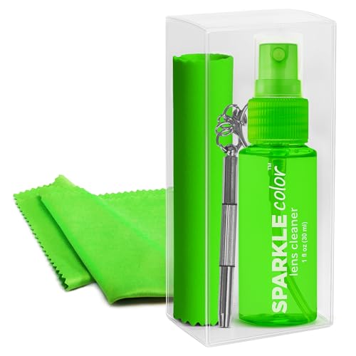 Eyeglass Lens Cleaner Spray & Repair Kit with Vinyl Flip-Top Pouch – 1oz Glasses Cleaner Bottle, Microfiber Cloth & Keychain Screwdriver for Eyeglasses, Sunglasses, Lenses & Screens (1 Pack) - size: 1 Fl Oz (Pack of 1), style: Green | 1x1oz Lens Spray + 1