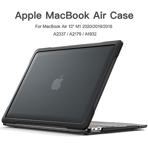 Batianda 4-in-1 Ultimate Case for MacBook Air 13 Inch 2018-2020, Black | Fits M1/Intel Models A2337/A2179/A1932, Lightweight Slim Design, Carbon Fiber Side Texture, Matte Translucent Hard Shell - color: Black