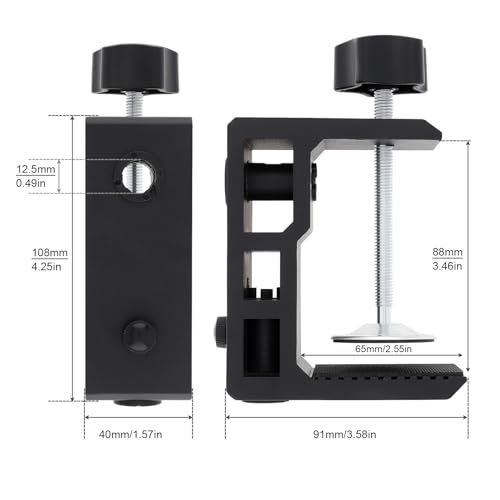 RTNLIT Heavy Duty Desk Clamp for 1/2” and 5/8" Hole Base Magnifying Lamp | Large Metal Table Mount Mic C Clamp, for Microphone Boom Arm, Swing Arm Lamp, Fits up to 3.3" Desktop Thickness