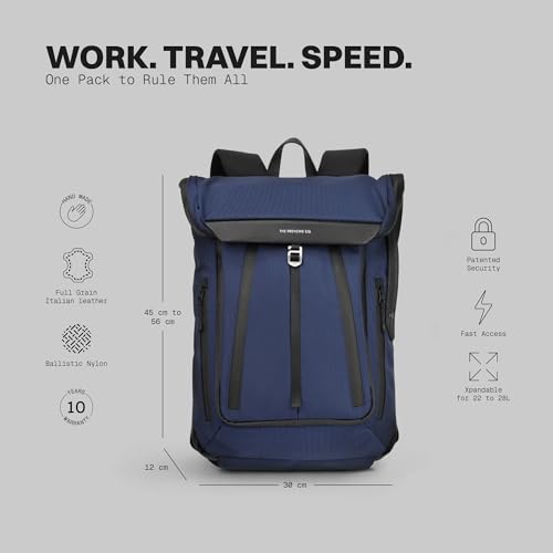 The Frenchie Co. - Work/Travel Speed Backpack - Expandable 23 to 30 liters - Laptop compartment with anti-theft magnetic closure - Ballistic nylon durable construction - color: Blue