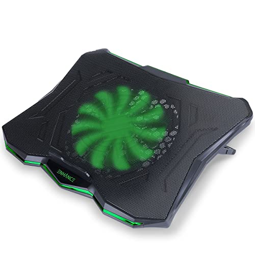 ENHANCE Cryogen 5 Gaming Laptop Cooling Pad Stand - Laptop Cooler with 7 Adjustable Height Settings & Dual USB Ports up to 17 inches - 1 Ultra Quiet High Performance LED Fan 800 RPM - Green - color: Green