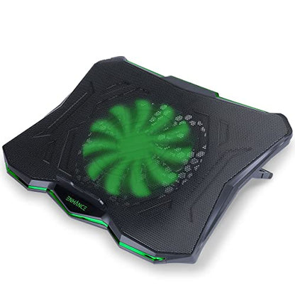 ENHANCE Cryogen 5 Gaming Laptop Cooling Pad Stand - Laptop Cooler with 7 Adjustable Height Settings & Dual USB Ports up to 17 inches - 1 Ultra Quiet High Performance LED Fan 800 RPM - Green - color: Green