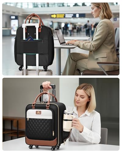 MATEIN Underseat Carry On Luggage with Spinner Wheels, 16 Inch Rolling Laptop Bag Women, Wheeled Briefcase 18x14x8 Personal Item Travel Bag, Small Airline Approved Roller Suitcase for Travel Work