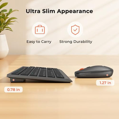 MEETION Multi-Device Bluetooth Keyboard and Mouse Combo, Slim, Silent | Slim rechargeable scissor-switch keyboard with 3200 DPI mouse. Works with Windows, Mac, PC and laptop