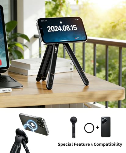 miley Portable Foldable Laptop Stand for Desk, Black | Ergonomic, 8-Level Height, 13-17" Laptops, Aluminum Construction, Tripod Compatible, Includes Storage Bag - color: Black