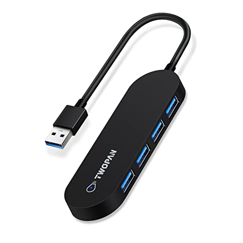 TWOPAN 4-Port USB 3.0 Hub, Ultra Slim USB Multiport Adapter for Laptop, Desktop, Mac, Surface Pro, XPS, Mouse, Keyboard, Flash Drive, U Disk, Printer - Plug and Play, High-Speed Data Transfer - color: Black A