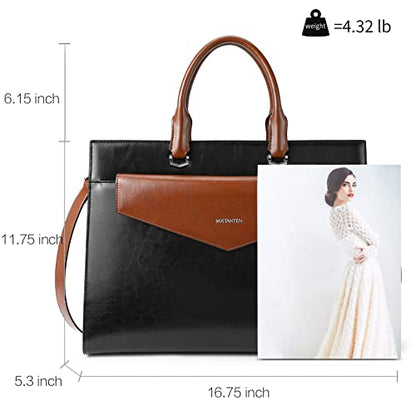 BOSTANTEN Briefcase for Women Laptop Tote 15.6 Inch Genuine Leather Handbag Work Bag Beige - color: D-black&brown