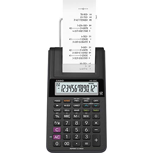 Casio HR-10RC Mini Desktop Printing Calculator | Portable | 12-Digit Display | One-Color Printer | Tax & Currency | Ideal for Taxes, Bookkeeping & Accounting Tasks, Black