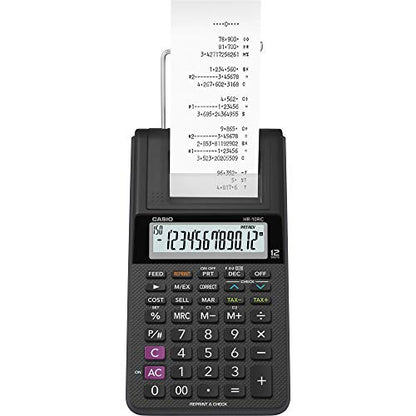 Casio HR-10RC Mini Desktop Printing Calculator | Portable | 12-Digit Display | One-Color Printer | Tax & Currency | Ideal for Taxes, Bookkeeping & Accounting Tasks, Black