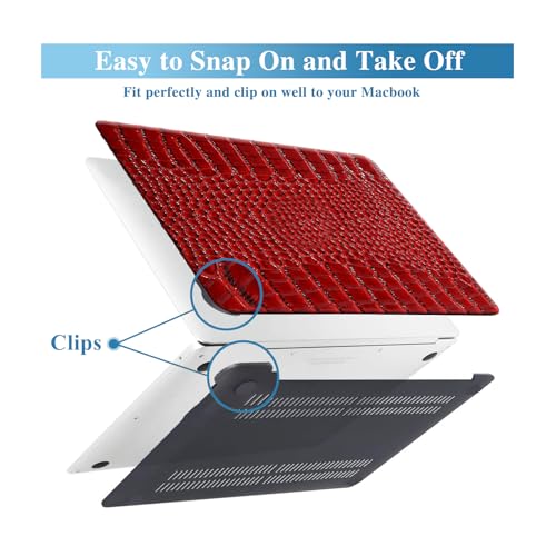 Crocodile Case for MacBook Air 13 inch M1 2022 2021 2020 2019 2018 A2337 A2179 A1932, Crocodile MacBook Air M1 Case, Aligator Skin Snakeskin PU Leather Hardshell & Keyboard Cover, Burgandy - color: # Shiny Burgandy Crocodile