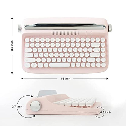 YUNZII ACTTO B303 Wireless Typewriter Keyboard, Bluetooth Connection, Cute Retro Aesthetic Design with Integrated Stand for Tablet, Phone, PC and Win/Mac/Android(B303, Baby Pink) - style: Baby Pink