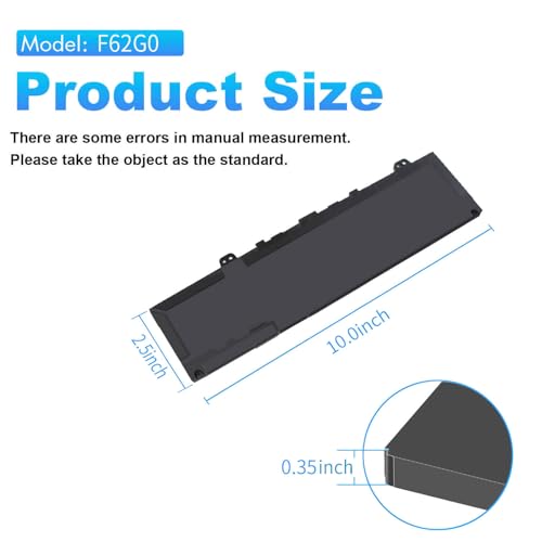 38Wh F62G0 Battery for Dell Inspiron 13 7000 7373 i7373 7386 2-in-1 7370 | 7380 5370 13-7373-0842 Series P83G P87G P91G P83G001 P83G002 P87G001 Vostro 13 5370 39DY5 039DY5 0F62G0 RPJC3 F62GO 11.4V - size: 10*2.5*0.35inch F62G0