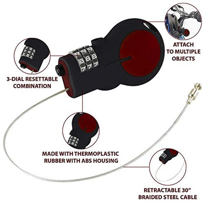 Lewis N. Clark Cable Luggage Lock | TSA Approved | Travel Or Bike Lock | Set Your Own Combination | 30-inch Retractable Steel Cable - color: Red